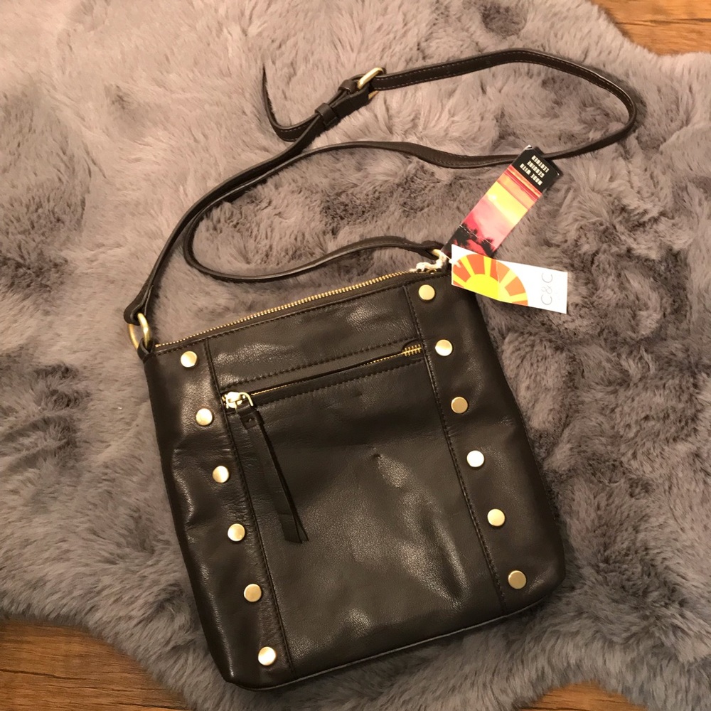 NWT C&C Black Leather Studded Crossbody Bag
